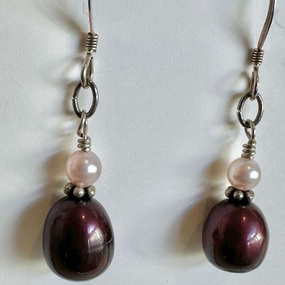 Sterling silver authentic pearl drop earrings - Picture 4 of 10